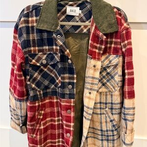 BKE Plaid Jacket with Olive Collar